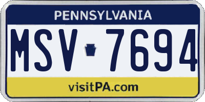 PA license plate MSV7694