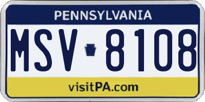 PA license plate MSV8108