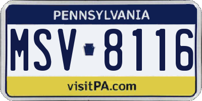 PA license plate MSV8116