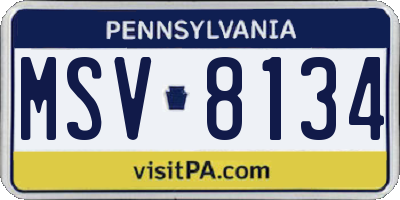 PA license plate MSV8134
