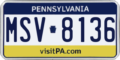 PA license plate MSV8136