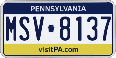 PA license plate MSV8137