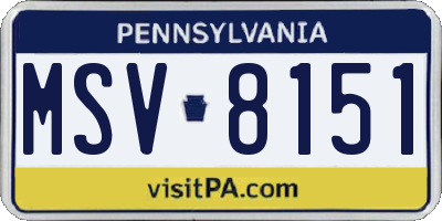 PA license plate MSV8151