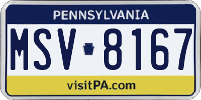 PA license plate MSV8167