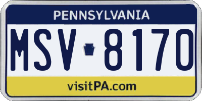 PA license plate MSV8170