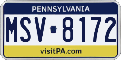 PA license plate MSV8172