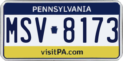 PA license plate MSV8173