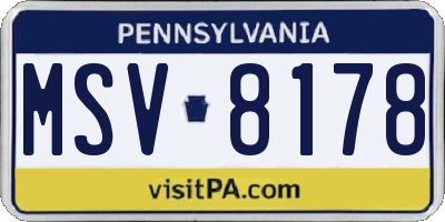 PA license plate MSV8178