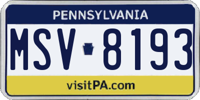 PA license plate MSV8193