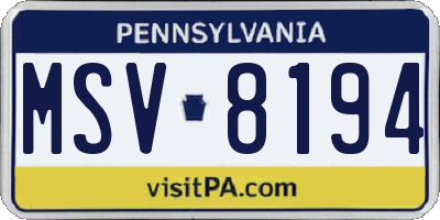 PA license plate MSV8194