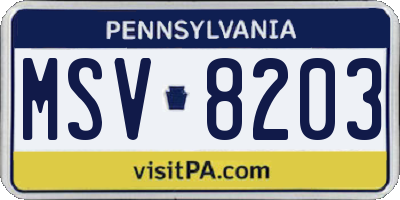 PA license plate MSV8203