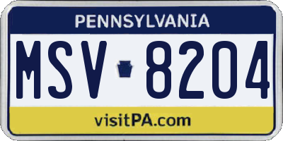 PA license plate MSV8204