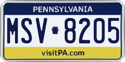 PA license plate MSV8205