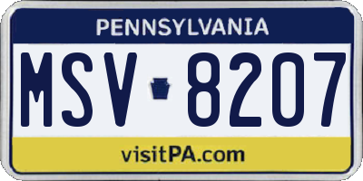 PA license plate MSV8207