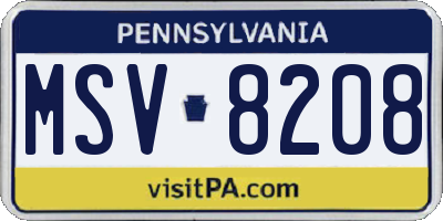 PA license plate MSV8208