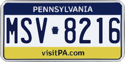 PA license plate MSV8216