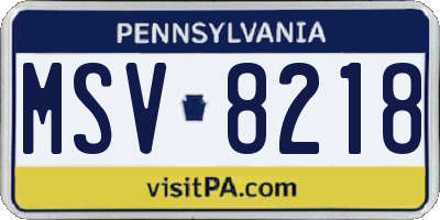 PA license plate MSV8218