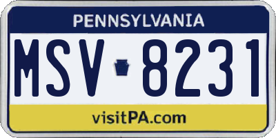 PA license plate MSV8231