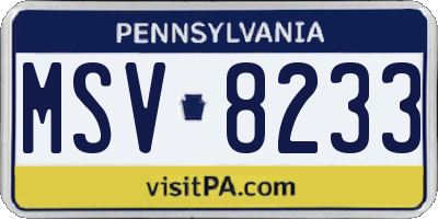 PA license plate MSV8233