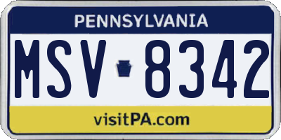 PA license plate MSV8342