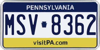 PA license plate MSV8362