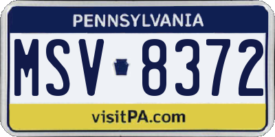 PA license plate MSV8372