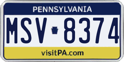 PA license plate MSV8374