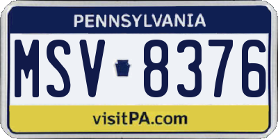 PA license plate MSV8376