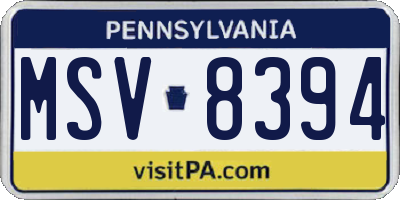 PA license plate MSV8394