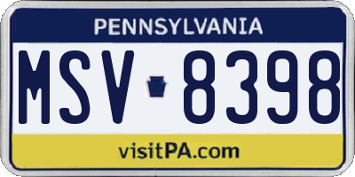 PA license plate MSV8398