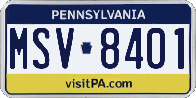 PA license plate MSV8401