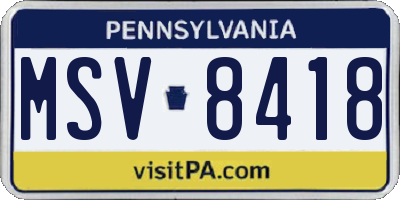 PA license plate MSV8418