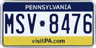 PA license plate MSV8476