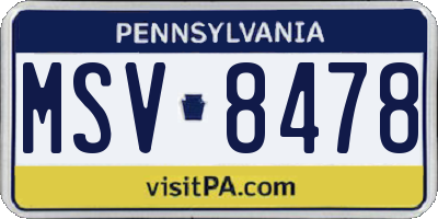 PA license plate MSV8478