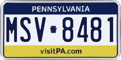 PA license plate MSV8481