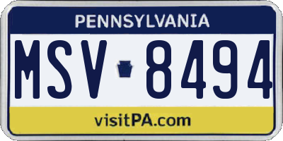 PA license plate MSV8494