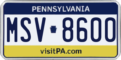 PA license plate MSV8600