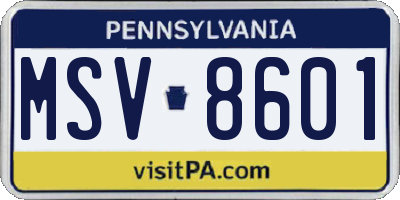 PA license plate MSV8601