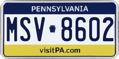 PA license plate MSV8602