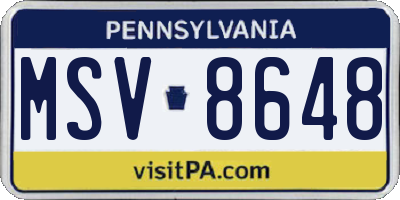 PA license plate MSV8648