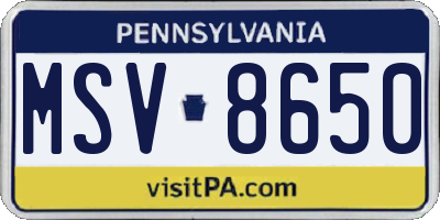 PA license plate MSV8650