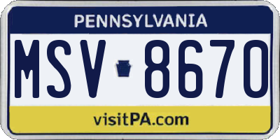 PA license plate MSV8670
