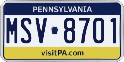 PA license plate MSV8701