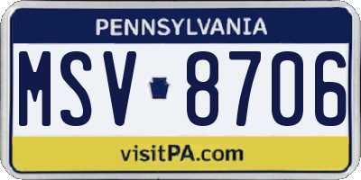 PA license plate MSV8706