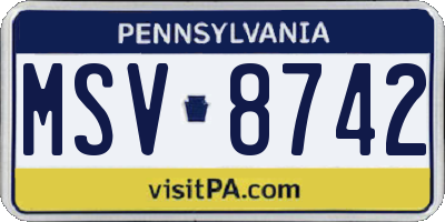 PA license plate MSV8742
