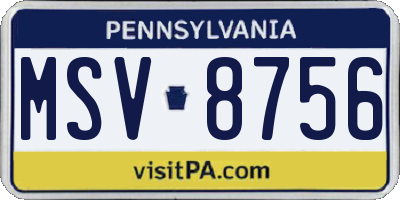 PA license plate MSV8756
