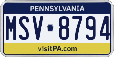 PA license plate MSV8794