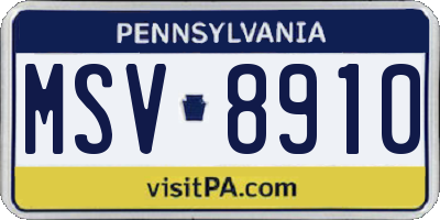 PA license plate MSV8910