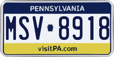 PA license plate MSV8918