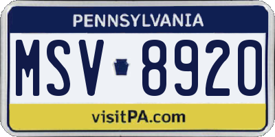 PA license plate MSV8920